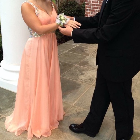 La Femme Apricot Gem V-Neck Prom Dress Gown - Picture 4 of 4